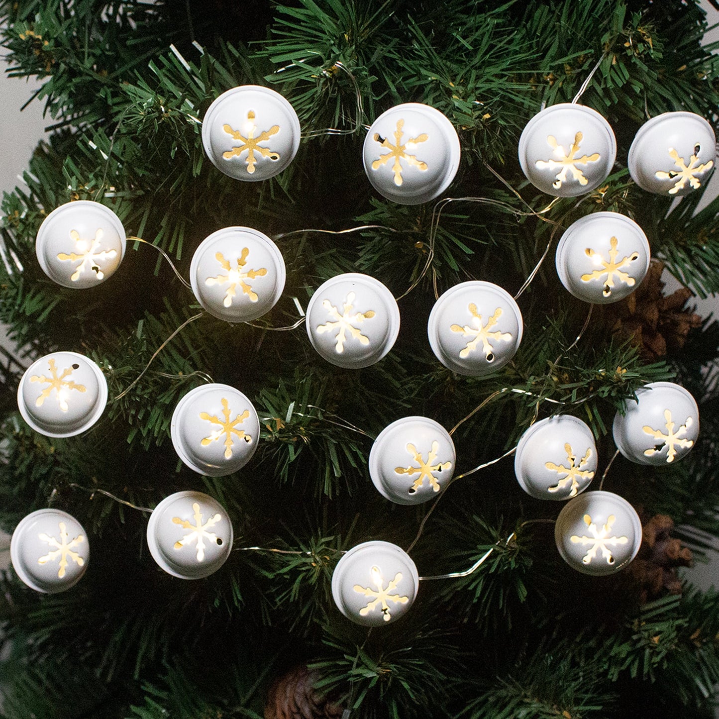 18-Count White Bell Christmas String Lights, Battery Operated