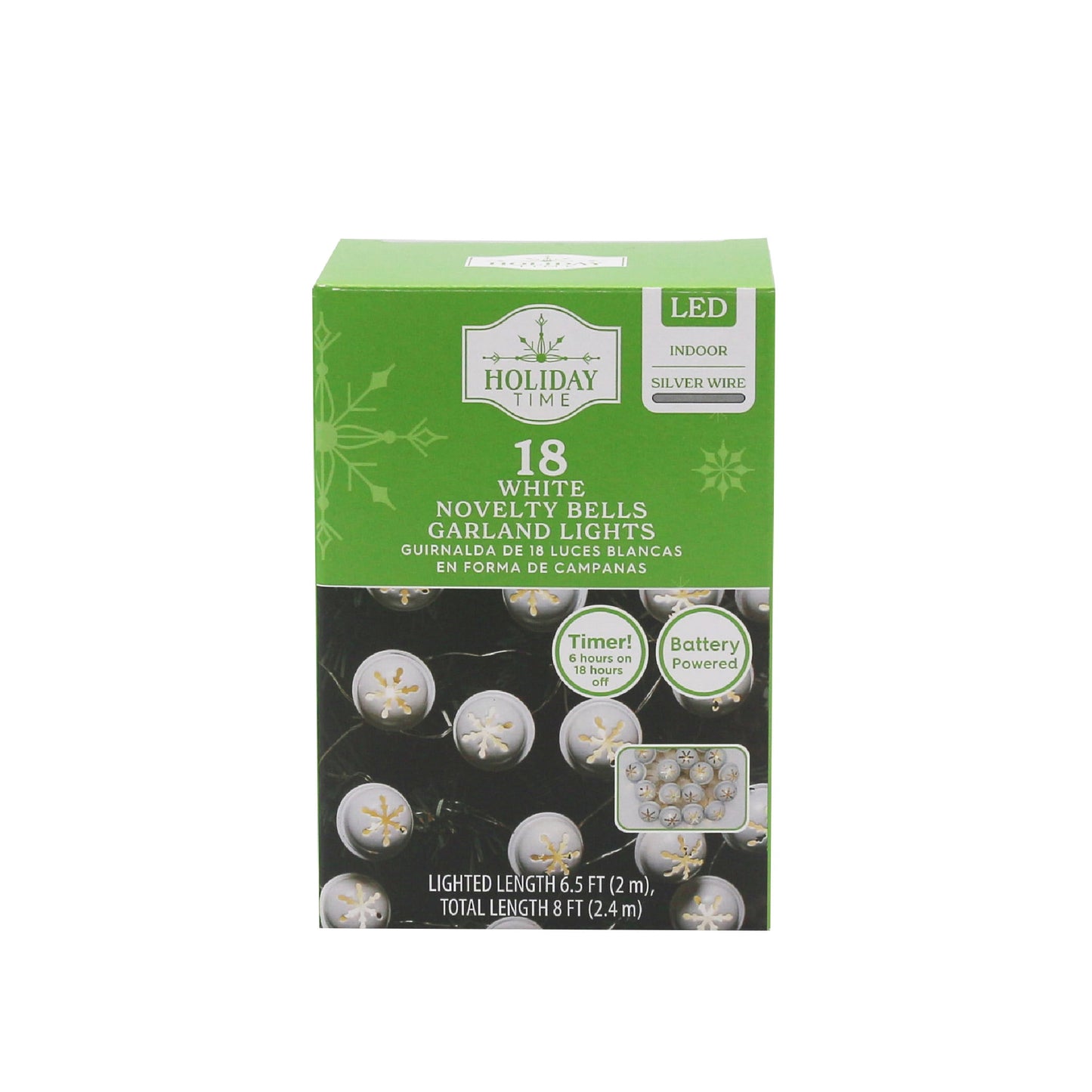 18-Count White Bell Christmas String Lights, Battery Operated